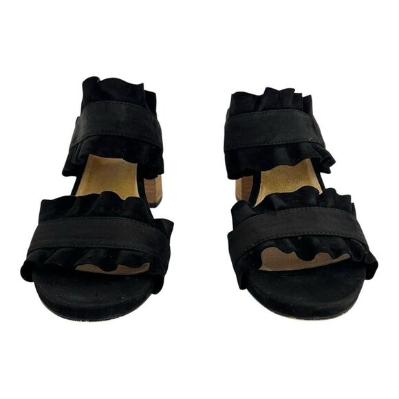 Free People Women's Size 39 US 8.5 Rosie Black Suede Ruffled Block Heel Sandals - Picture 2 of 8